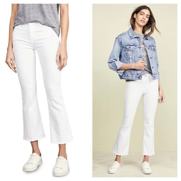 Frame Denim Le Crop Mini Boot Jeans Mid Rise Stretch in Blanc White Women's 24 - Picture 1 of 9